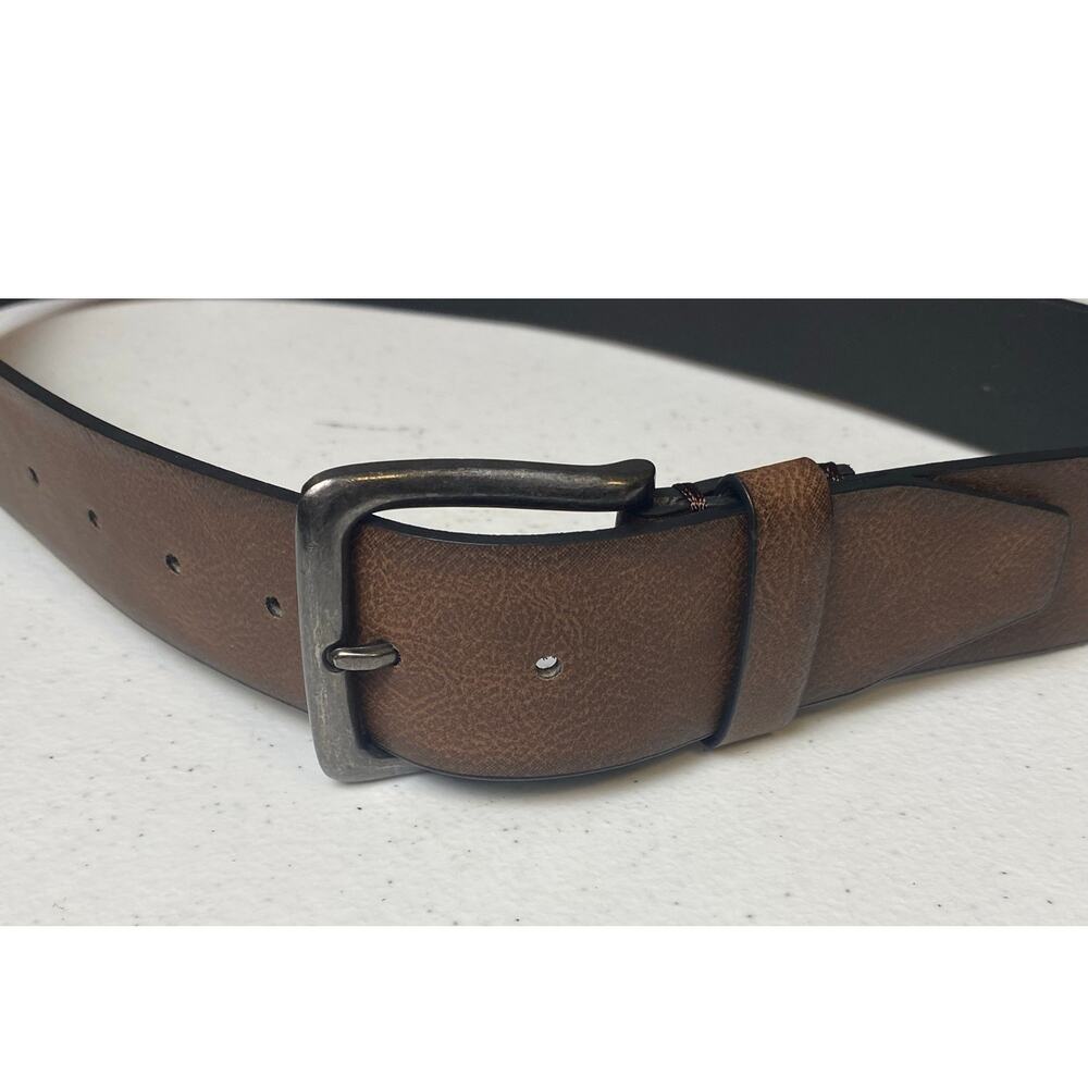 Men's Brown Faux Leather Belt with Square Buckle Size Small New